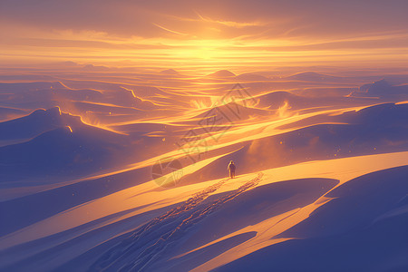 雪山悬崖冰原上的阳光插画