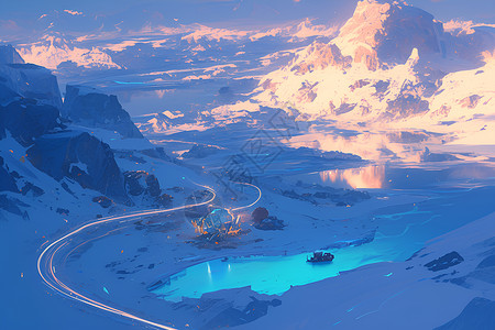 雪山悬崖极地冰原上的雪山插画