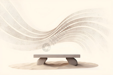 抽象曲线下的石凳背景图片
