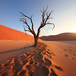 荒漠里的枯树背景图片