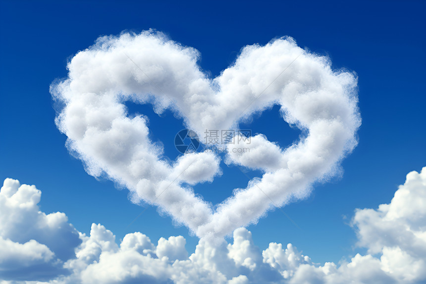 天空中漂浮着一个心形云朵图片