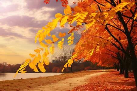 秋叶漫天背景图片