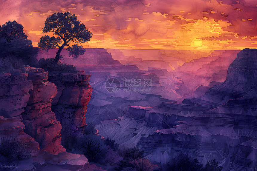 夕阳下的峡谷景色图片