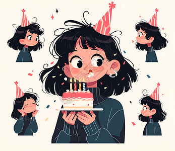 生日蛋糕矢量女孩的生日祝福插画