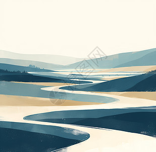 河流蜿蜒江河蜿蜒穿越丘陵插画