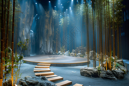 金竹环绕的舞台背景图片