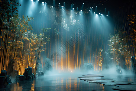 金竹装饰的舞台背景图片