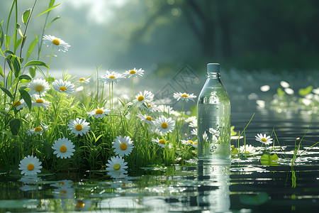 一瓶水和绿草高清图片
