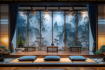 极简中国风建筑中国风竹林舞台设计图片