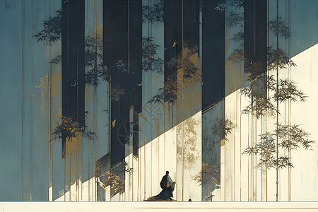 竹林漫步的壁画背景图片