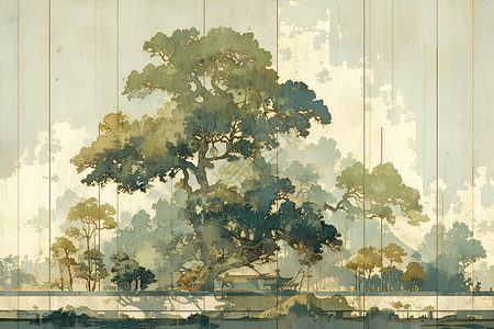 古树壁画背景图片
