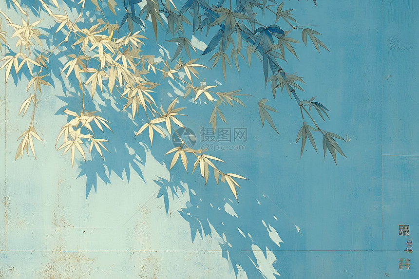 墙上的竹树影子图片