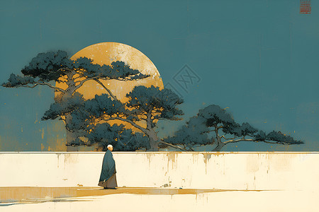月光下的静谧宋代艺术背景图片