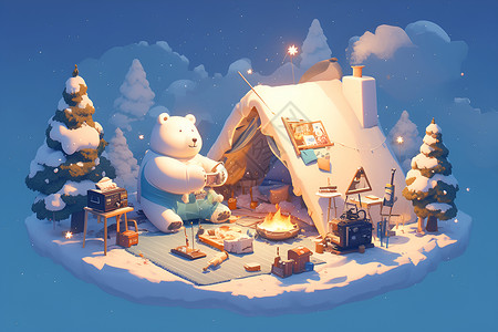 设计的可爱小屋和熊背景图片