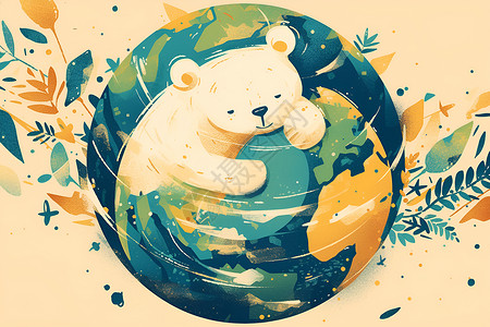 设计的小熊和地球背景图片
