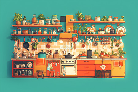 厨房空间插画