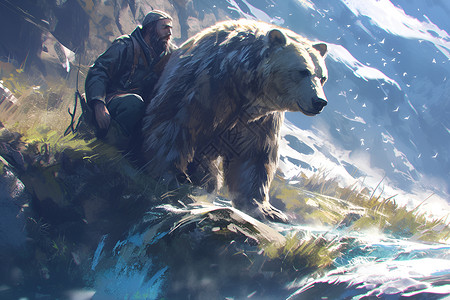 山间冒险的人和熊背景图片