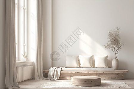 白色桌子背景宁静的白色客厅设计图片