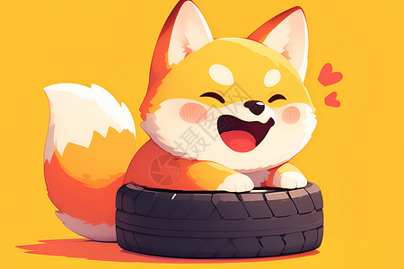 拆轮胎轮胎上的可爱狐狸插画