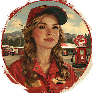 加油站服务员加油站的女服务员插画