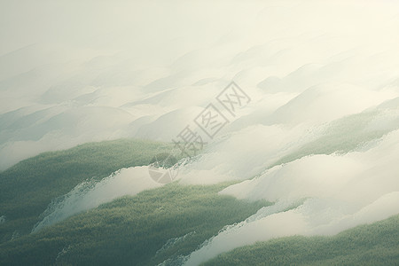 山峦云海薄雾中的草地插画