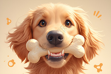 狗狗吃薯条爱吃骨头的狗狗插画