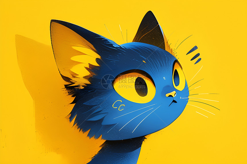蓝猫与黄背景图片