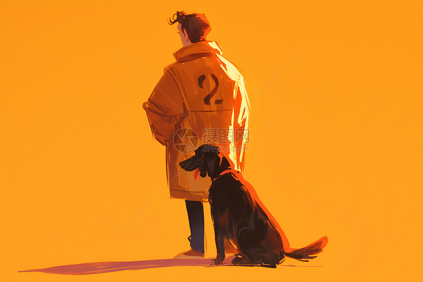 橙色背景上的小狗图片