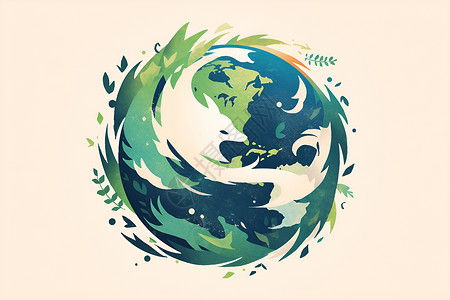 树叶图标设计地球环绕着树叶插画