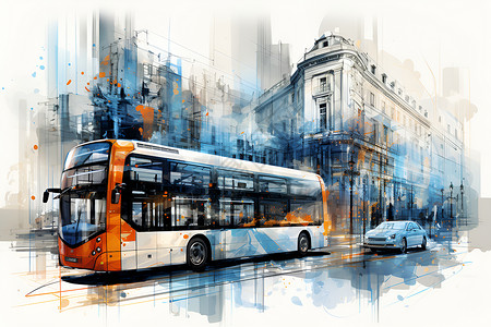 城市中交通公交车图片素材