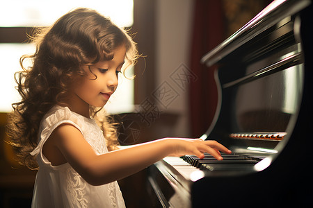 弹奏钢琴的可爱女孩高清图片
