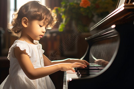 弹奏钢琴的小女孩高清图片