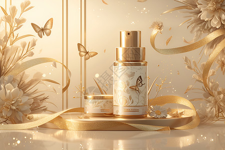 蝴蝶金色金色护肤产品设计图片