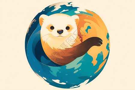 北极熊环绕地球背景图片
