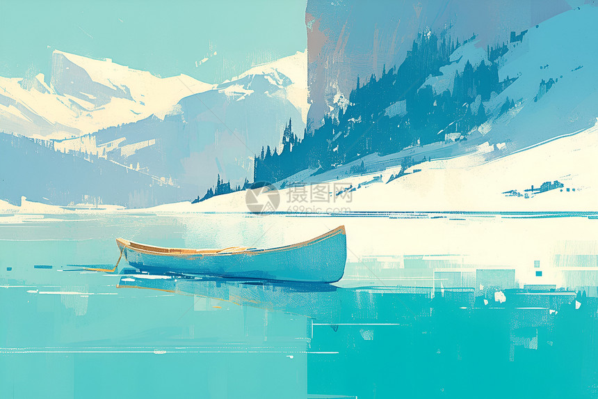 冬季湖泊独木舟图片