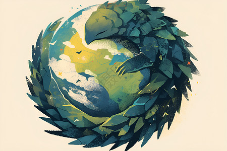 圆形地球猛犸旋舞地球插画