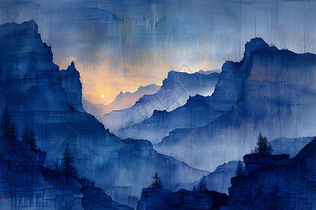 峡谷峭壁蓝色峡谷插画