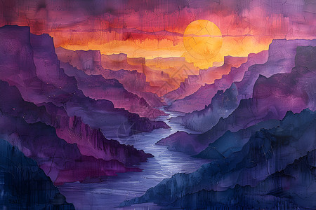 新疆峡谷峭壁神秘紫金峡谷插画