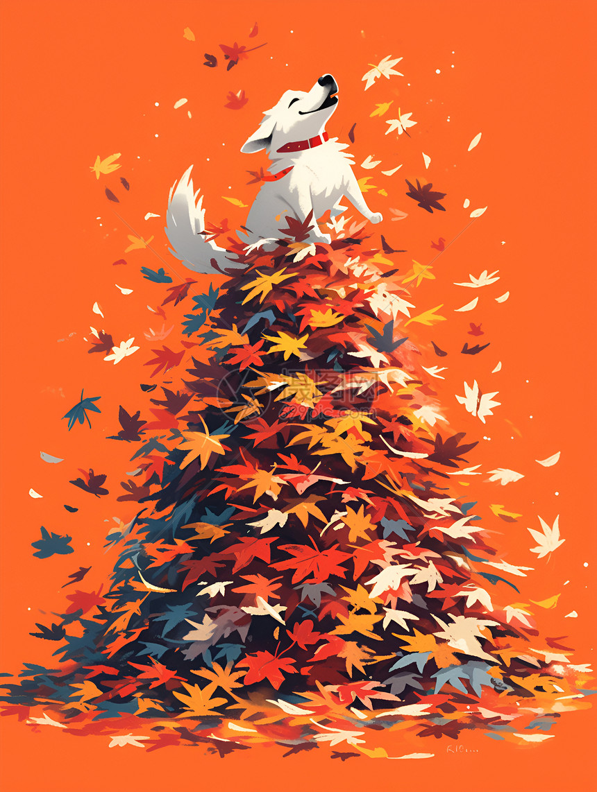 落叶中的可爱小狗图片