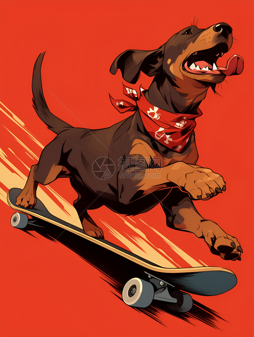 滑板上的宠物狗图片