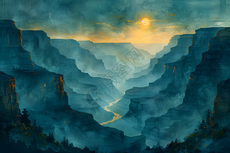 峡谷峭壁宏伟峡谷中的日出插画