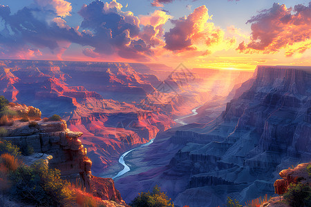 马岭河峡谷峡谷的风景插画