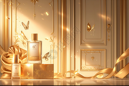金色瓶子上的蝴蝶背景图片