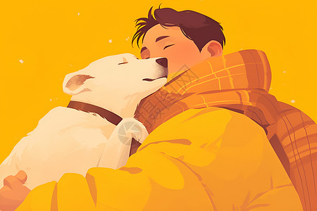 黄衣男士抱着狗背景图片