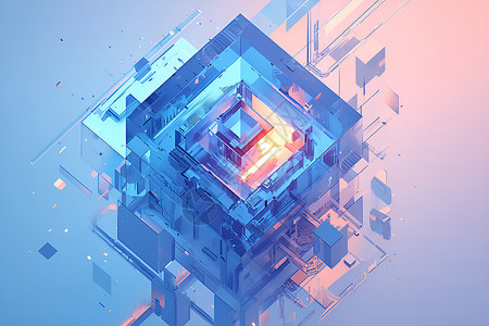 几何立体镂空花科技感的三维标志插画