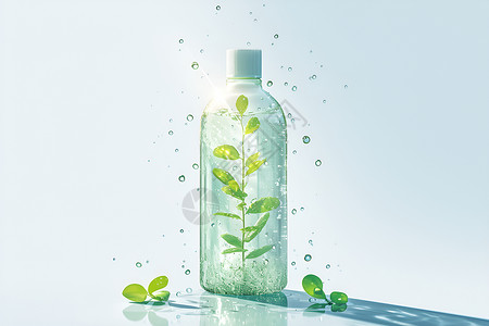 玻璃瓶护肤品玻璃瓶里的植物插画