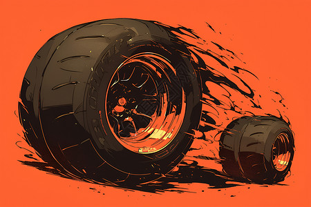 车胎红背景前的车轮插画