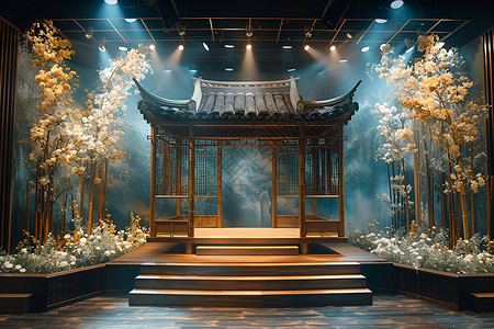 中式舞台亭子背景图片