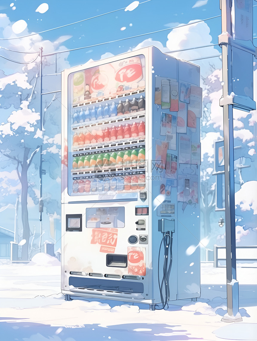 冰天雪地中的一台自动售货机图片