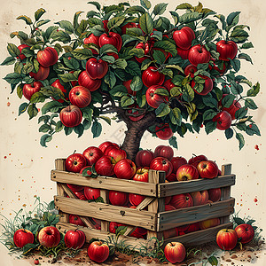 一箱水果一箱苹果插画